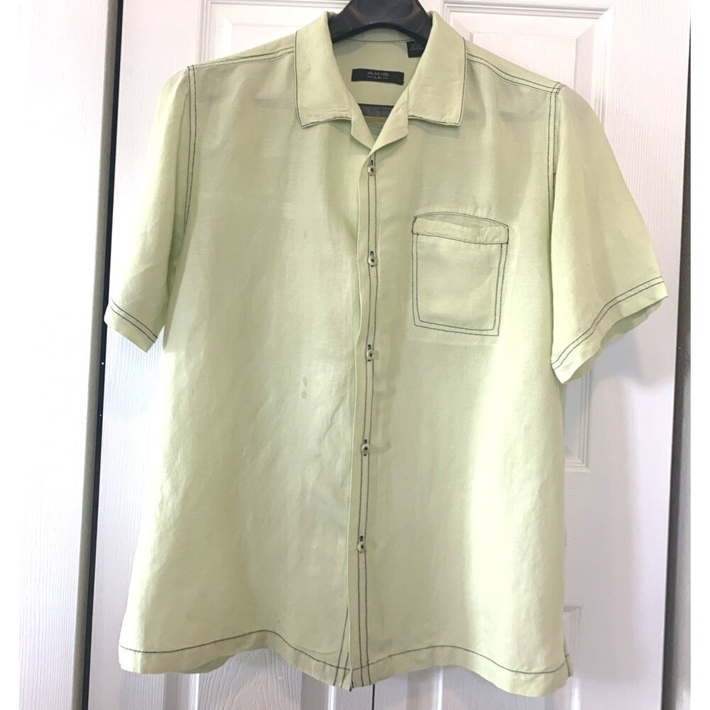 Axis LA Men's Linen Blend Spring Green Button Up Shirt Beach Cruise Size XL
